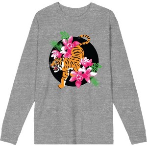 Natural World Tiger & Flowers Adult Crew Neck Long Sleeve Tee - 1 of 2