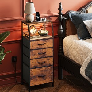 GALAXHERO Dresser with 4 Drawers Tall Nightstand and End Table with Charging Station LED Light, Fabric Bins, Wood Shelf, USB Ports and Outlets - 1 of 4