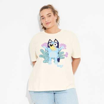 Women's Bluey Flower Boyfriend Short Sleeve Graphic T-Shirt - Ivory