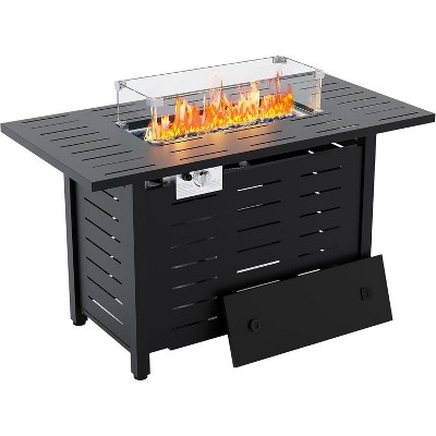 44"Outdoor Propane Fire Pit 48,000 Btu Sheet Metal Gas Fire Pit Table with Lid, Wind Guard and Rainproof ，2-in-1 Fire Table for Parties, Garden