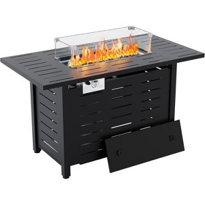 44"Outdoor Propane Fire Pit 48,000 Btu Sheet Metal Gas Fire Pit Table with Lid, Wind Guard and Rainproof ，2-in-1 Fire Table for Parties, Garden - 1 of 4