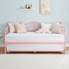 Garvee Twin Daybed with Trundle Bed,Metal Twin Day Bed Twin Size with Steel Slat Support, Sofa Bed for Living Room and Guest Room , Pink - 3 of 4