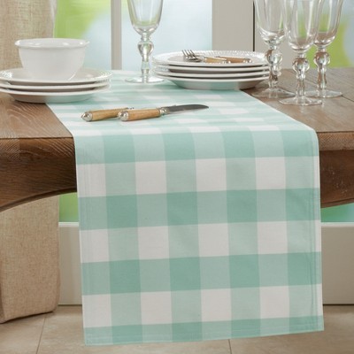 Green and White Cotton-Poly Buffalo Plaid Table Runner