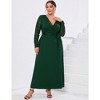 ShopWonder Plus Size Formal Maxi Dress for Curvy Women Wrap V Neck Dress Wedding Guest Dresses Lace Long Sleeve Fall Dress Dark Green 5XL - 2 of 4