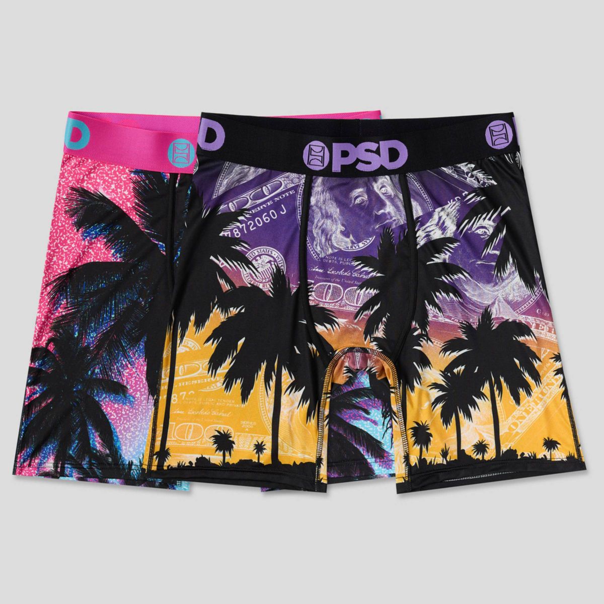 PSD Men's 2pk Aloha Sunrise Money Palms Boxer Briefs - Purple Money Palm/Pink