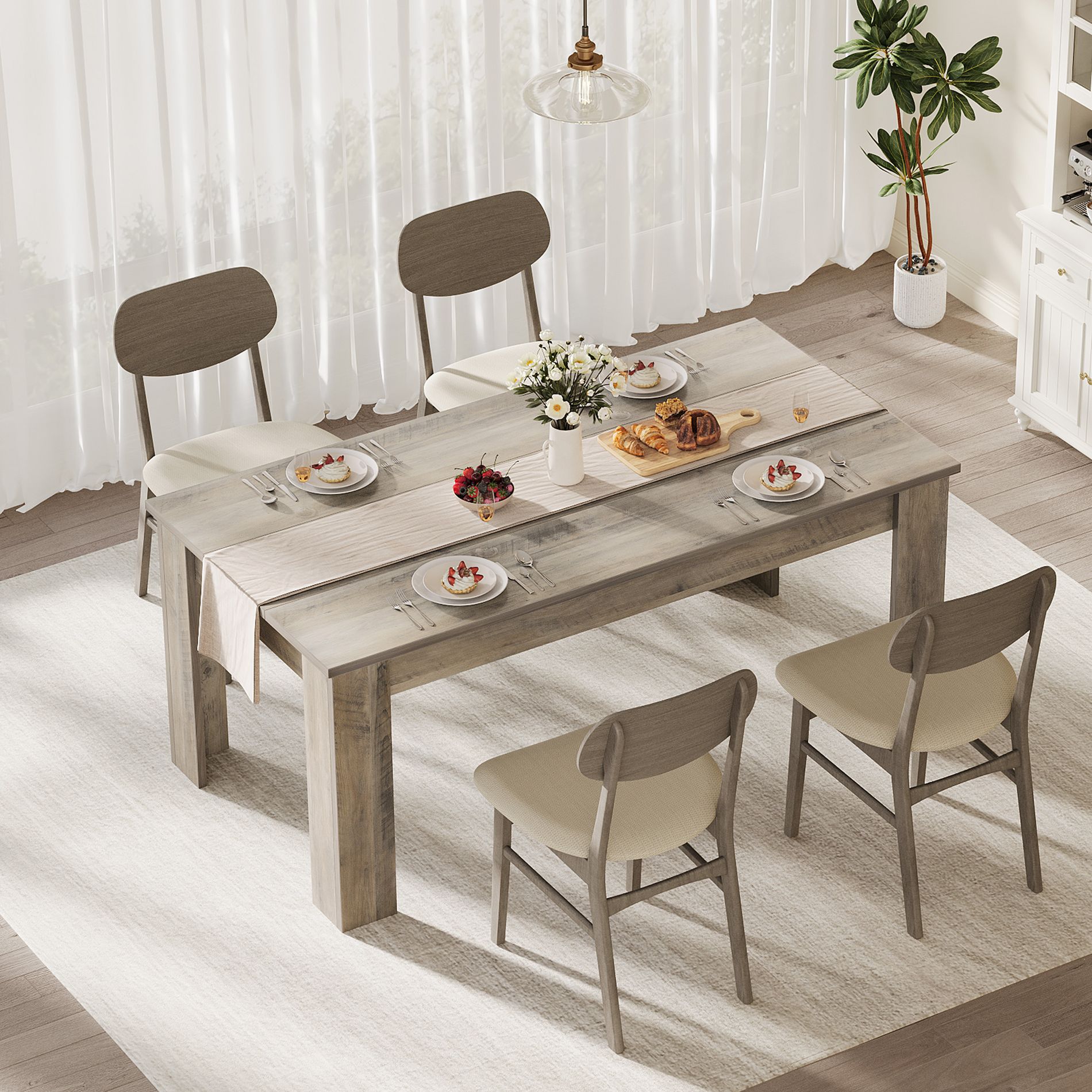 Dining Table for 4-6,Dinette Table, Dinner Table, Farmhouse Wooden Center Table for Dining Room, Living Room, Home Office, Retro Gray