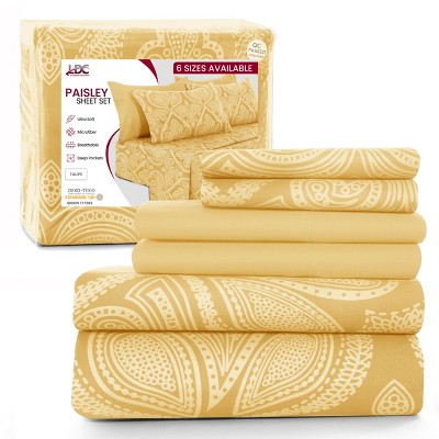 6 Piece Sheet Sets Paisley Printed Sheets Set Ultra Soft Deep Pocket Microfiber Bed Sheets - Lux Decor Collection