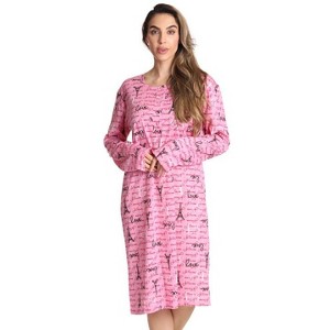 Just Love Womens Nightgown - Long Sleeve Henley Oversized Sleepwear Gown - 1 of 3