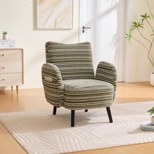 Modern Boucle Armchair with Side Storage Pocket, Upholstered Reading Chair with Solid Wood Legs, Accent Chair for Living Room or Bedroom-Koiai - 1 of 4