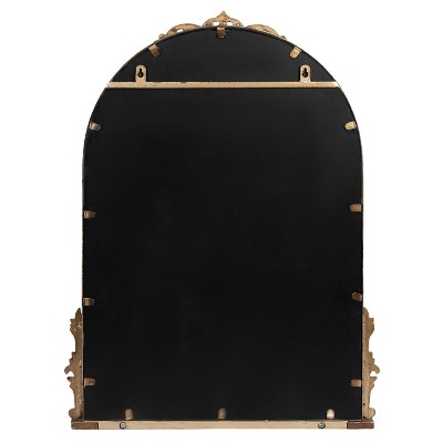 Antique Gold Arched Wall Mirror with Shelf and Ornate Garland
