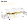 QingMoon Marble Coffee Table, Modern Rectangle Center Table with 2 Storage Drawers, Caster Wheels and Gold Metal Bars for Living Room, Office - 4 of 4