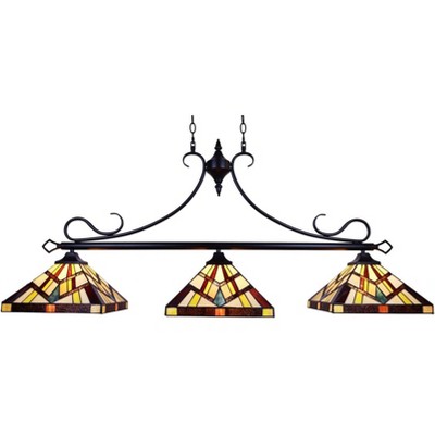Vincent Bronze 49" Stained Glass Mission Island Pendant