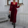 Coolmee Women's V Neck Wrap Velvet Maxi Wedding Guest Dress Puff Long Sleeve Split Bridesmaid Cocktail Party Formal Dresses - 3 of 4