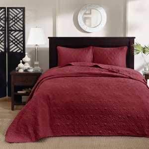 FIONECA Cottage Style Reversible Antimicrobial Bedding Set Fleur De Lis Embroidered Machine Washable Quilt Shams - 1 of 4