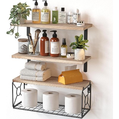 Attop Amada Bathroom Shelves Over Toilet with Storage Basket, Floating Shelves Wall Shelves for Home Organization & Wall Decor