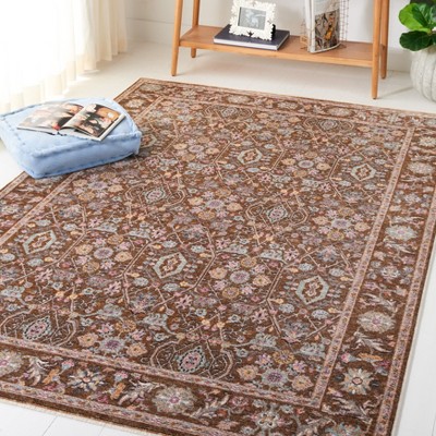 Crimson Brown and Blue Power Loomed Area Rug