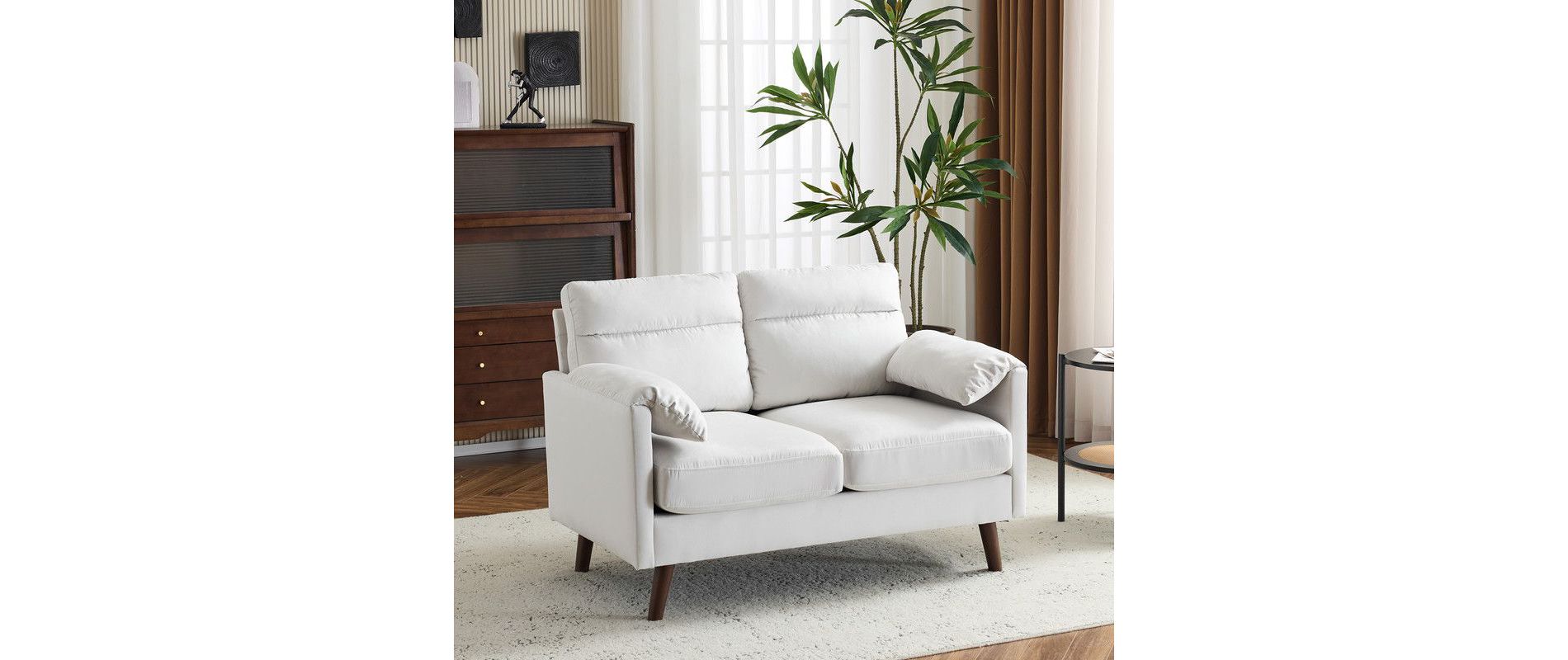 Karl Home |48.8 inchWide Suede Curved Arm Double Sofa Small Loveseat With Cushions