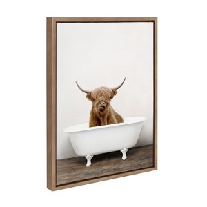 Kate and Laurel Sylvie Highland Cow in Tub Color Framed Canvas by Amy Peterson Art Studio, 18x24, Gold - 1 of 4