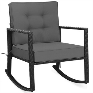 Outdoor Rattan Rocking Chair with Cushion - WELLFOR
 - 1 of 4