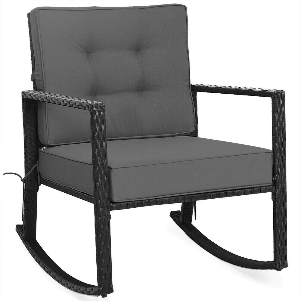 Photos - Garden Furniture Outdoor Rattan Rocking Chair with Cushion - Gray - WELLFOR