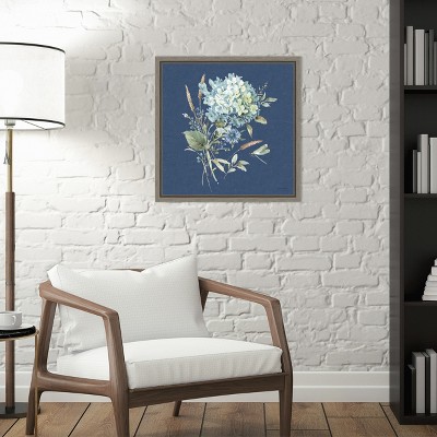 Blue Floral Bouquet Canvas Print with Wood Frame
