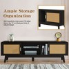 LIVAREEmlen 63'' Dark Rattan TV Stand with 2 Storage Cabinets for 65 Inch TV, Entertainment Center with Solid Wood Legs, Media Console Table - 4 of 4
