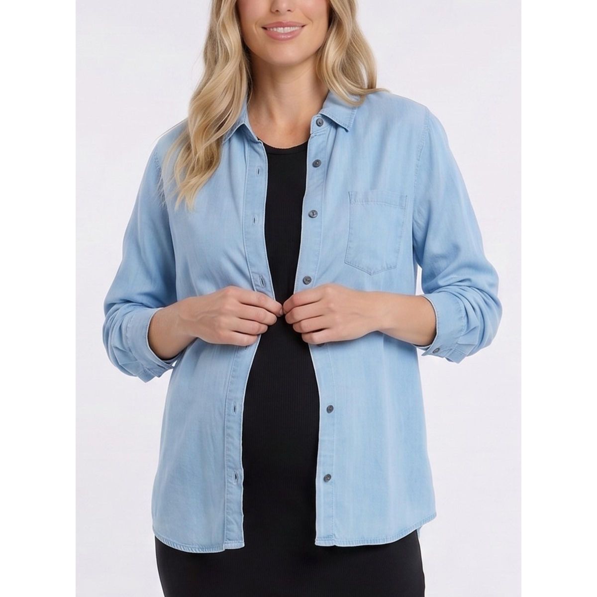 Women's Long Sleeve Button-Up Poplin Shirt | Motherhood Maternity - thumbnail 9