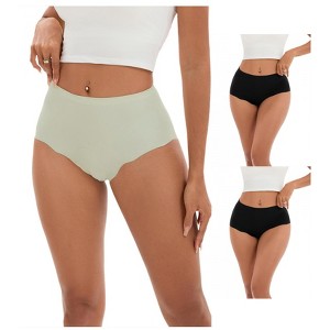 INSPIRE CHIC 3 Pcs Women's High-Waisted Full-Coverage Underwear Wave Trim No Trace Briefs - 1 of 4