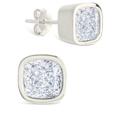 SHINE by Sterling Forever Sterling Silver Cushion Cut Bezel Set Stud Earrings