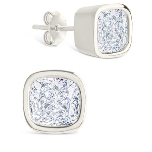 SHINE by Sterling Forever Sterling Silver Cushion Cut Bezel Set Stud Earrings - 1 of 4