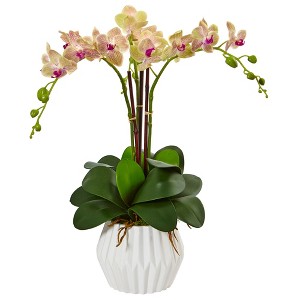Nearly Natural Phalaenopsis Orchid Artificial Arrangement in White Vase - 1 of 1