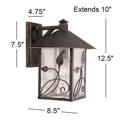 French Garden Leaf-Vine Motif Outdoor Wall Light in Bronze with Seedy Glass