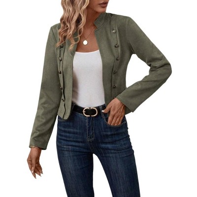Women's Faux Suede Leather Jacket 2024 Fall Winter Clothes Casual Business Long Sleeve Blazer Jacket Coat