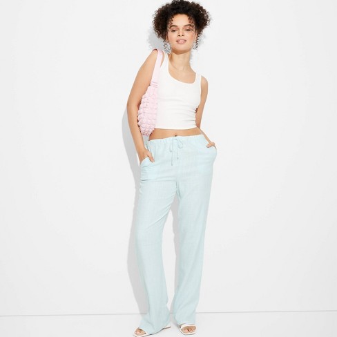 Women's Mid-rise Relaxed Linen Pants - Wild Fable™ Light Blue Xl : Target