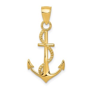 Black Bow Jewelry 14k Yellow Gold Anchor with Rope Pendant, 16 x 32mm - 1 of 4