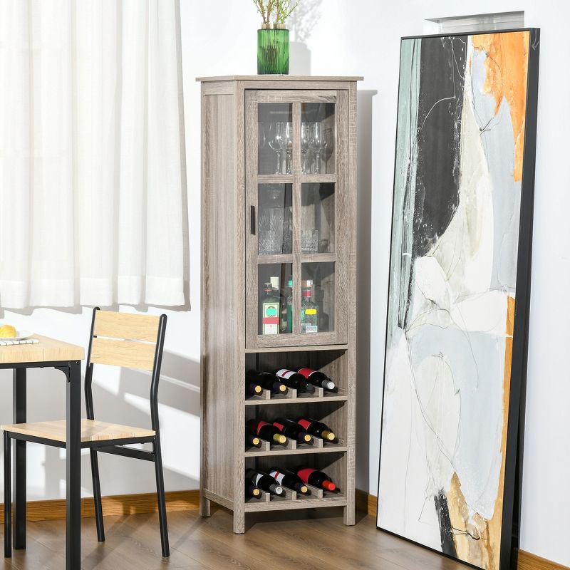 HOMCOM Tall Wine Cabinet, Bar Display Cupboard with 12-Bottle Wine Rack, Glass Door and 3 Storage Compartment for Living Room, Home Bar, Dining Room, 2 of 7