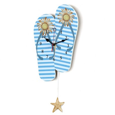 Lakeside Striped Flip Flops Hanging Pendulum Wall Clock - Tropical Indoor Accent