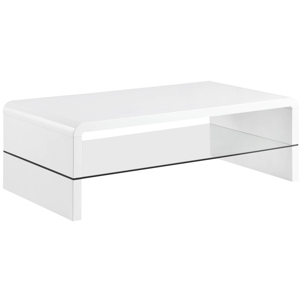 Photos - Dining Table Airell Coffee Table with Glass Shelf White High Gloss - Coaster