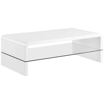 Airell Coffee Table with Glass Shelf White High Gloss - Coaster
