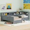TIRAMISUBEST Twin Size L-Shaped Double Platform Beds with Trundle, Storage Bed Frame with Shelf, Drawer & Charging Station - 2 of 4