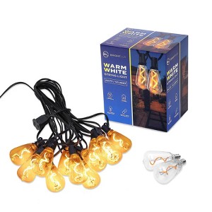 BrightLux 12ct LED 24ft Spiral ST38 Indoor Outdoor Filament String Lights Warm White Bulbs with Black Wire: ETL Listed, Electric Powered, PET Material - 1 of 4