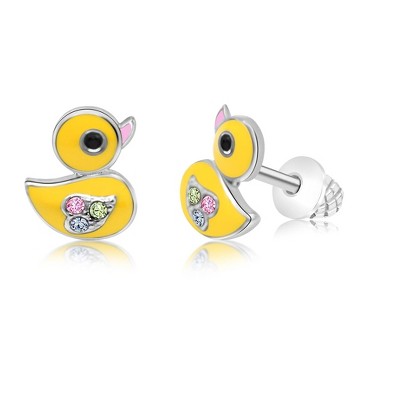 Chanteur Hypoallergenic Kids Jewelry Accessories Duckling CZ White Gold Palladium Plating Stud Earrings Surgical Titanium Posts