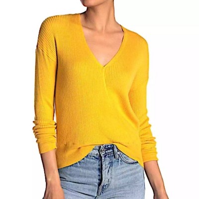 Women's Faux Wrap Ribbed V Neck Knit Surplice Sweater - Elodie