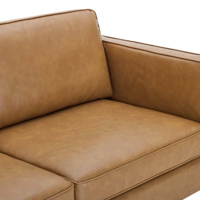 Kaiya Tan Faux Leather Sofa with Gold Metal Legs