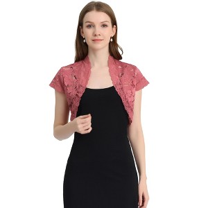 INSPIRE CHIC Women's Elegant Short Sleeve Sheer Floral Lace Shrug - 1 of 4