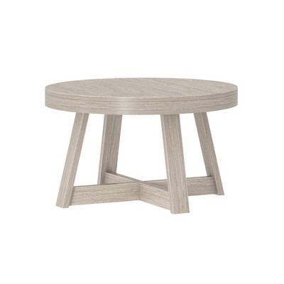 Seashell Wirebrush Round Pine Wood Coffee Table, 30 Inch