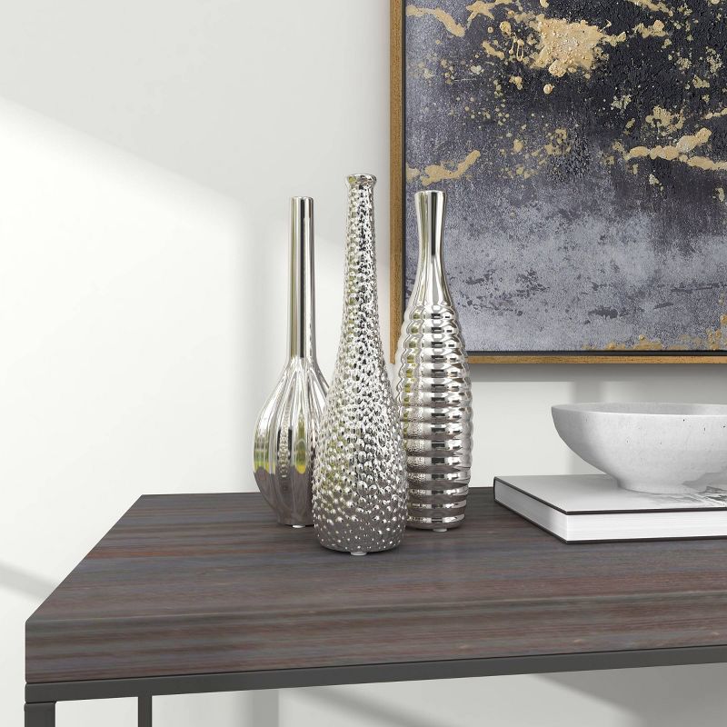 Set of 3 Ceramic Glam Vase Silver - Olivia &#38; May, 4 of 24