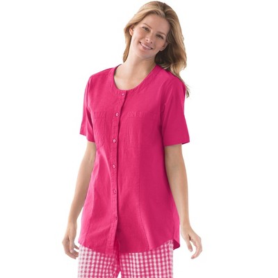 Woman Within Plus Size Short-Sleeve Crinkle Shirt
