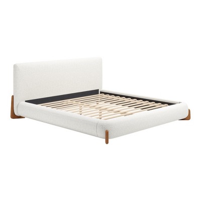 HomeRoots Ivory Solid Wood And Boucle King Bed Frame