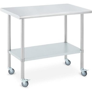 Heavy-Duty Stainless Steel Commercial Work Table - 4 Caster Wheels, Adjustable Undershelf, Durable Prep Station for Kitchen, Restaurant, Outdoor - 1 of 4
